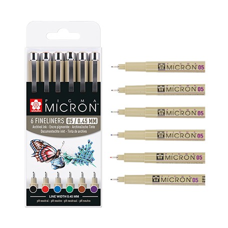 Pisaki Pigma Micron 05 Basic Colors, 6 szt.