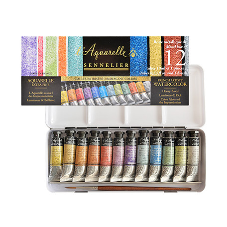 Metaliczne farby akwarelowe L'Aquarelle Sennelier, 12 x 10 ml