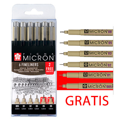 Pisaki precyzyjne Pigma Micron, Sakura 4+2 gratis