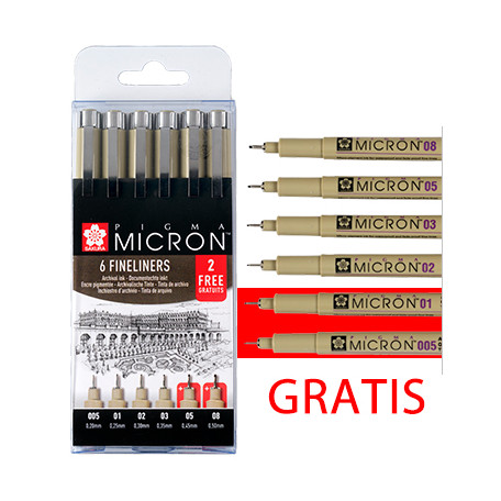 Pisaki precyzyjne Pigma Micron, Sakura 4+2 gratis