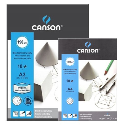 Blok techniczny biały A4 Canson, 10 kartek 190g