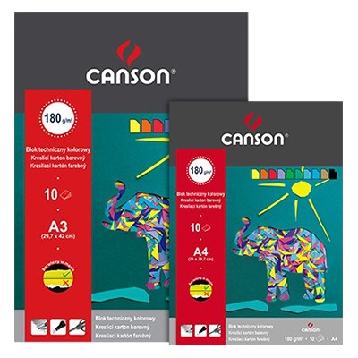 Blok techniczny kolorowy A4 Canson, 10 kartek 180g