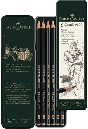 Ołówki rysunkowe Castell 9000, Faber-Castell, 6 sztuk
