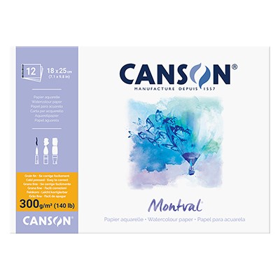 Montval, blok akwarelowy Canson, 18 x 25cm, 12 ark. 300g