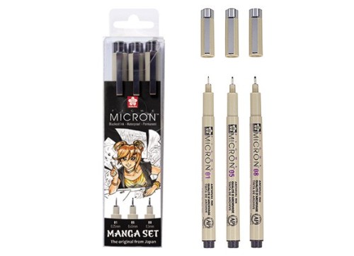 Manga Set, pisaki precyzyjne Pigma Micron, Sakura, 3szt