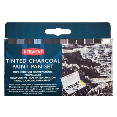 Tinted Charcoal Paint Pan Set, Derwent, 12 kol.