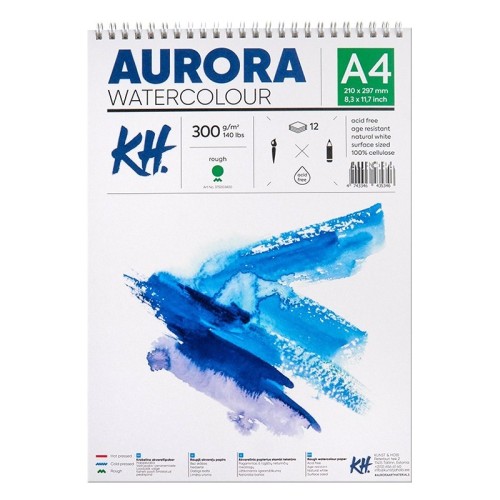 Blok akwarelowy, spirala Aurora RGH, A4, 300 g, 12 ark.