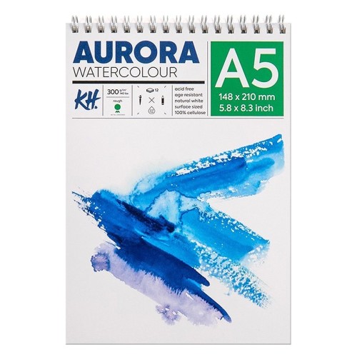 Blok akwarelowy, spirala Aurora RGH, A5, 300 g, 12 ark.