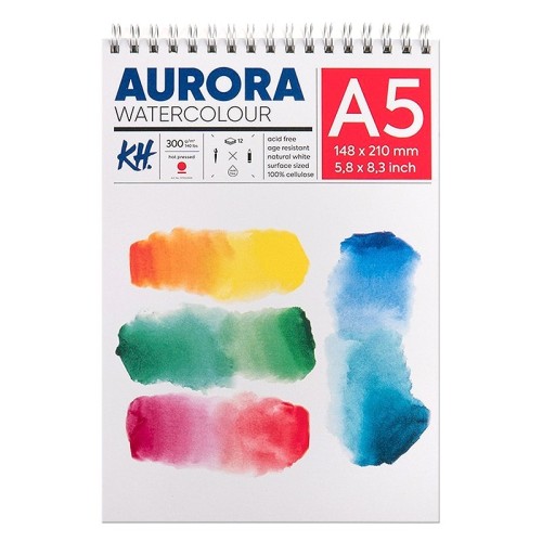 Blok akwarelowy, spirala Aurora HP, A5, 300 g, 12 ark.