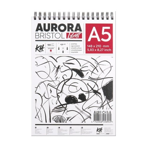 Blok na spirali Bristol Light Aurora A5, 180 g/m², 40 ark.