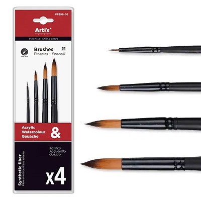 Okrągłe pędzle syntetyczne do farb akrylowych Artix, 4 szt.