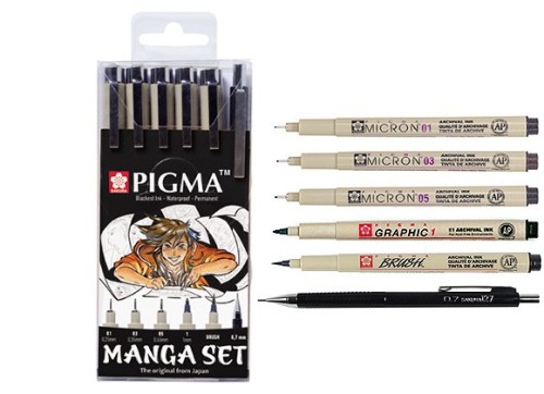 Manga Set, pisaki precyzyjne Pigma Micron, Sakura, 6 elementów