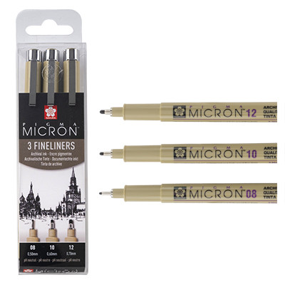 Set of 3 Architecture 08/10/12 Pigma Micron Sakura, 3 szt.