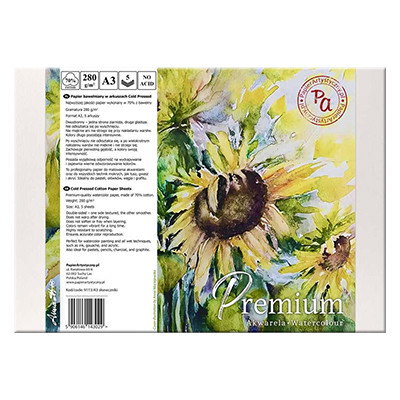 Papier do akwareli Premium A3, 280 g/m², 5 ark.