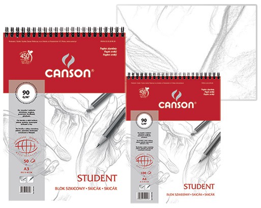 Blok szkicowy na spirali Canson Student,  50 ark. A3, 90g