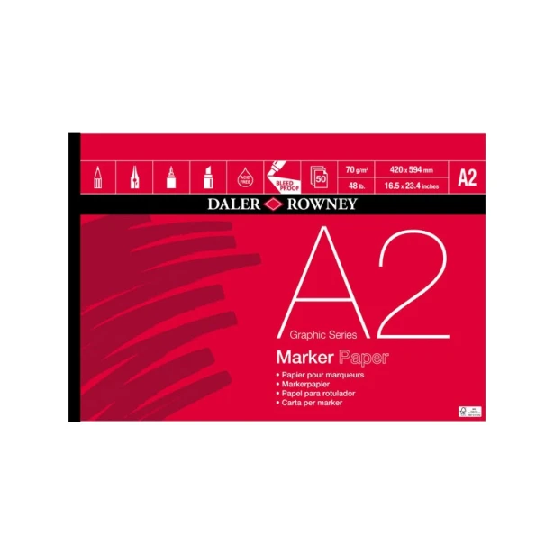 Daler-Rowney Series A, blok do markerów i pisaków A2, 50ark. 70g