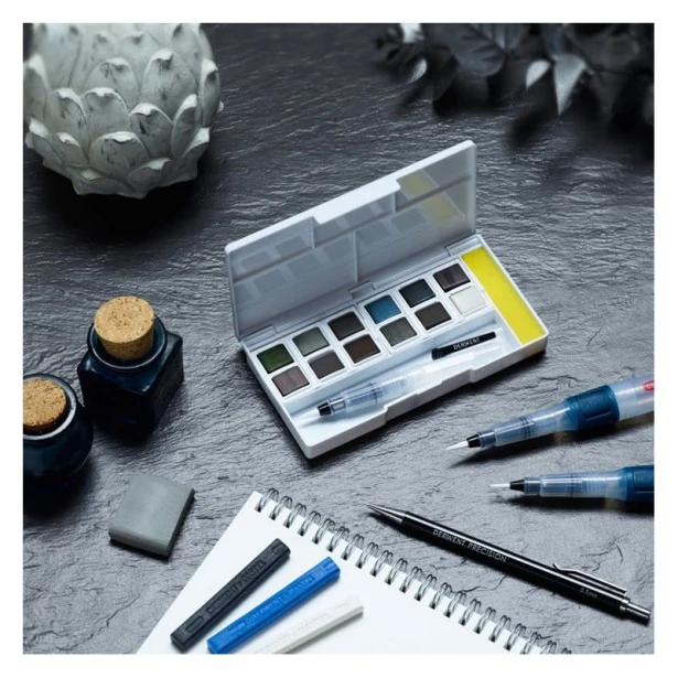 Tinted Charcoal Paint Pan Set, Derwent, 12 kol.