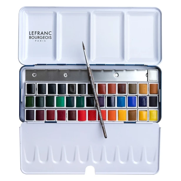 Farby akwarelowe w kostkach L&amp;B, 40 kol. metalowe etui