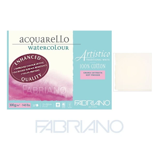 Fabriano Artistico T/W, satynowy 12,5 x 18 cm, 25 ark, 300 g