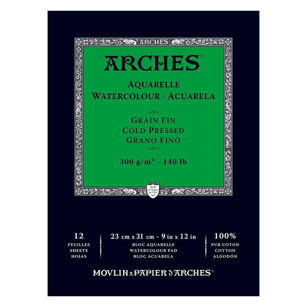 Arches, drobnoziarnisty blok do akwareli 23 x 31 cm, 12 ark. 300 g